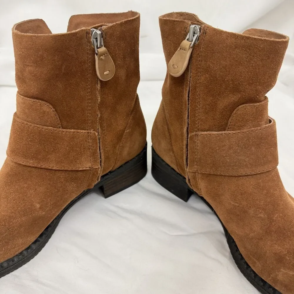 GENTLE SOULS Kenneth Cole Benton Slit Suede Buckle Ankle Boots 7.5 Brown EUC